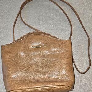 Albert Nipon Small Tan Leather Shoulder Bag with Gold Accent